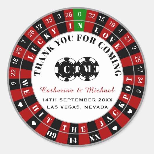 Las Vegas Casino Roulette Wheel Vielen Dank Runder Aufkleber (Vorderseite)