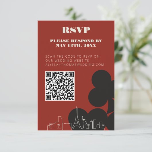 Las Vegas Casino Skyline Wedding RSVP QR Code Begleitkarte (Stehend Vorderseite)