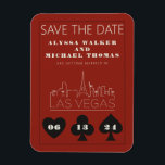 Las Vegas Casino Skyline Wedding Save the Date Magnet<br><div class="desc">Eine lustige und moderne Hochzeit Save the Date Magnet, um Ihre Gäste für Ihre Hochzeit in Las Vegas zu begeistern! Save the Date bietet das Casino eine Grafik mit schwarzem, fett formatiertem Anzug, ein modernes Las Vegas Skyline-Rendering und einen vollständig anpassbaren Schriftart und Text auf Casinorot. Perfekt für ein trendiges,...</div>