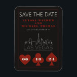 Las Vegas Casino Skyline Wedding Save the Date Magnet<br><div class="desc">Eine lustige und moderne Hochzeit Save the Date Magnet, um Ihre Gäste für Ihre Hochzeit in Las Vegas zu begeistern! Save the Date bietet das Casino eine fett formatierte Anzug-Grafik, ein modernes Las Vegas Skyline-Rendering und einen vollständig anpassbaren Schriftart und Text auf grafischem schwarzem Hintergrund. Perfekt für ein trendiges, modernes...</div>