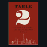 Las vegas Casino Skyline Wedding Tischnummer<br><div class="desc">Eine lustige und moderne Las Vegas Casino Skyline Wedding Tischnummer Karte, die eine individuelle Touch zu Ihrem Event in Las Vegas hinzufügen wird! Diese Hochzeitsreise-Tischnummer bietet ein modernes Las Vegas Skyline-Rendering und einen vollständig anpassbaren Schriftart und Text auf Casino-Rot Hintergrund. Perfekt für ein trendiges, modernes oder klassisches traditionelles Event -...</div>