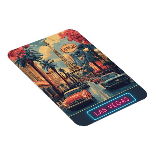 Las Vegas Cityscape mit Eiffelturm - Retro Magnet (Rechte Seite)