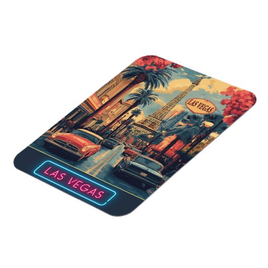 Las Vegas Cityscape mit Eiffelturm - Retro Magnet (Linke Seite)