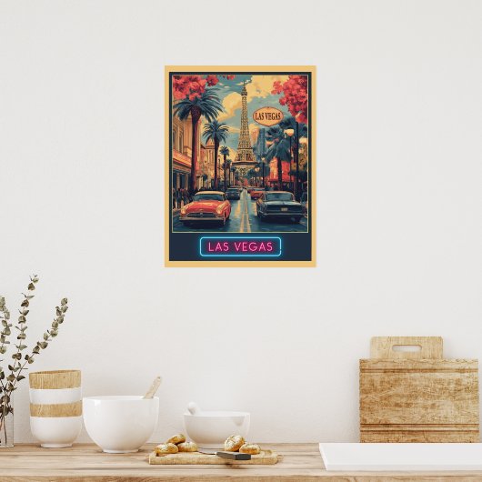 Las Vegas Cityscape mit Eiffelturm - Retro Poster (Küche)