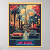 Las Vegas Cityscape mit Eiffelturm - Retro Poster (Vorne)