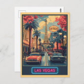 Las Vegas Cityscape mit Eiffelturm - Retro Postkarte (Vorne/Hinten)