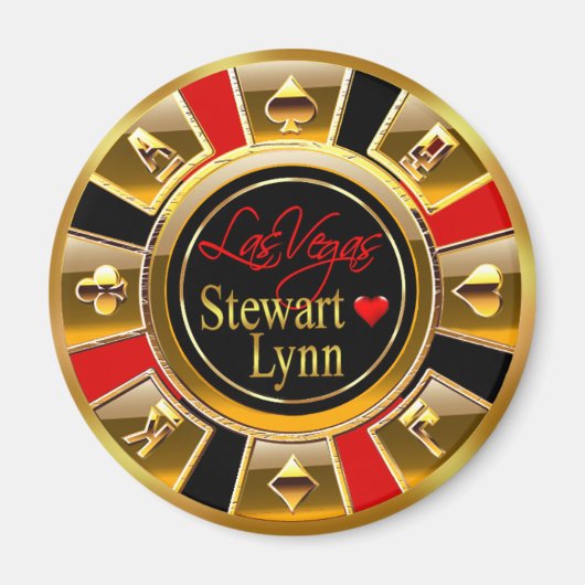 Las Vegas Deluxe Gold & Red Casino Chip Gefallen Magnet (Vorne)