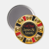 Las Vegas Deluxe Gold & Red Casino Chip Gefallen Magnet (Vorderseite/Rückseite)