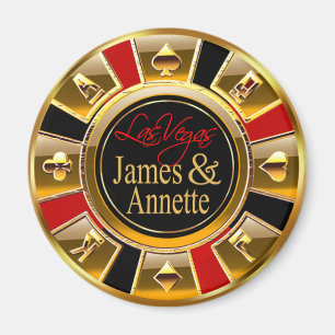 Las Vegas Deluxe Gold & Red Casino Chip Gefallen Magnet