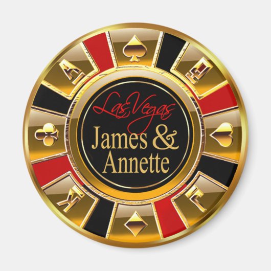 Las Vegas Deluxe Gold & Red Casino Chip Gefallen Magnet (Vorne)