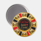 Las Vegas Deluxe Gold & Red Casino Chip Gefallen Magnet (Vorderseite/Rückseite)