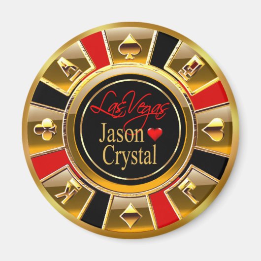 Las Vegas Deluxe Gold & Red Casino Chip Gefallen Magnet (Vorne)