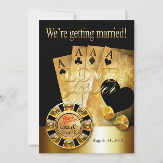 Las Vegas Deluxe Wedding | Gold schwarz Einladung (Vorderseite)