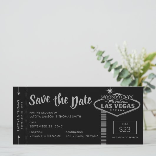Las Vegas Destination Boarding Pass Save the Date (Stehend Vorderseite)