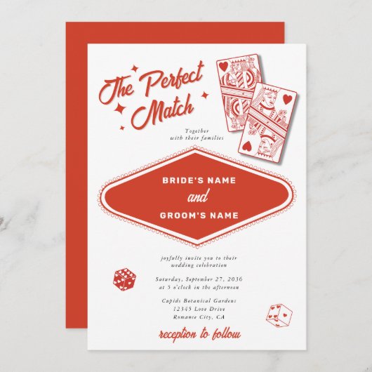 Las Vegas Destination Perfect Match Wedding Einladung (Vorne/Hinten)