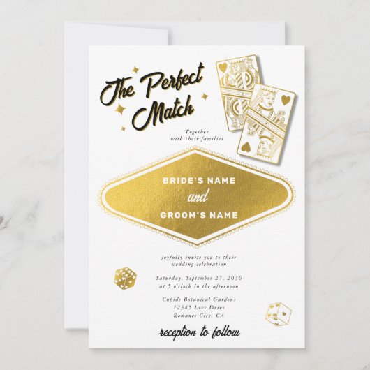 Las Vegas Destination Perfect Match Wedding Gold Einladung (Vorderseite)