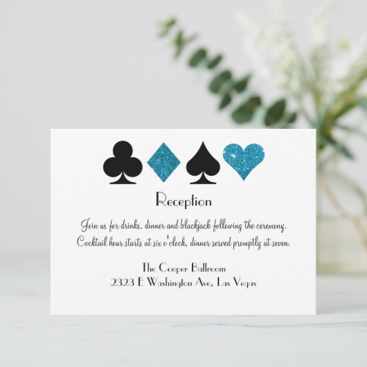 Las Vegas Destiny Empfang Malibu Blue Glitzer Einladung (Stehend Vorderseite)