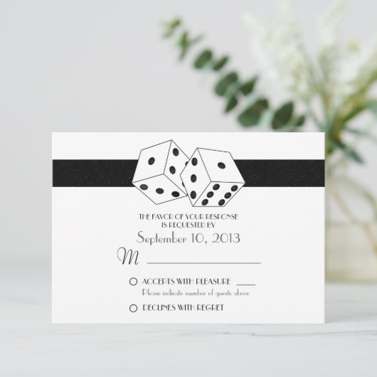 Las Vegas Dice Thema UAWG Weiß und Schwarz RSVP Karte (Stehend Vorderseite)