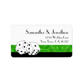 Las Vegas Dice Theme Green & Black Imitats Glitzer Adressaufkleber