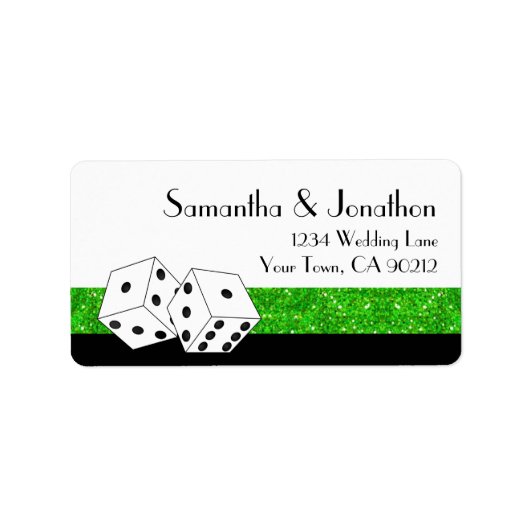 Las Vegas Dice Theme Green & Black Imitats Glitzer Adressaufkleber (Vorne)