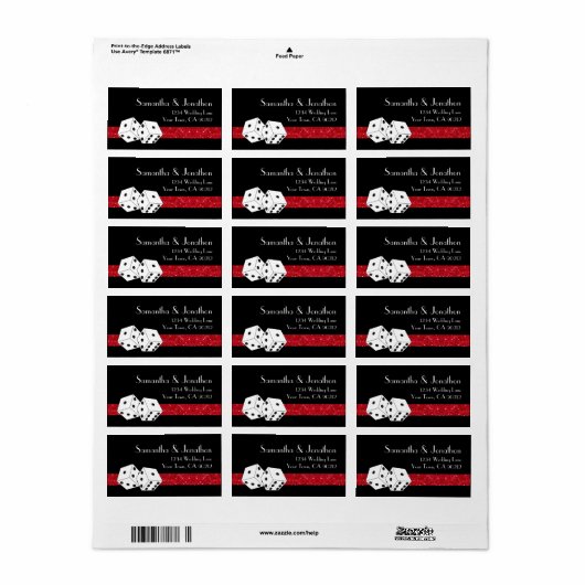 Las Vegas Dice Theme Ruby Red & Black Imitats Glit Adressaufkleber (Vorne)