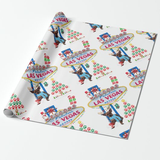 Las Vegas Doggy Frohe Weihnachtswrapping Paper Geschenkpapier (Ungerollt)