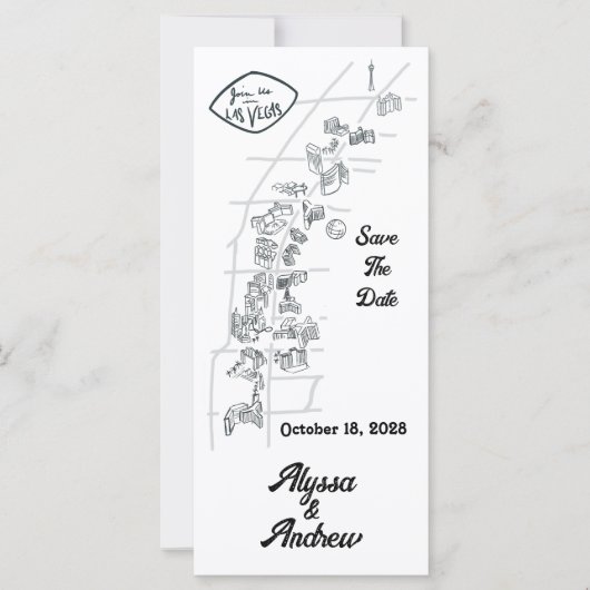 Las Vegas Doodle Karte Save the Date (Vorderseite)