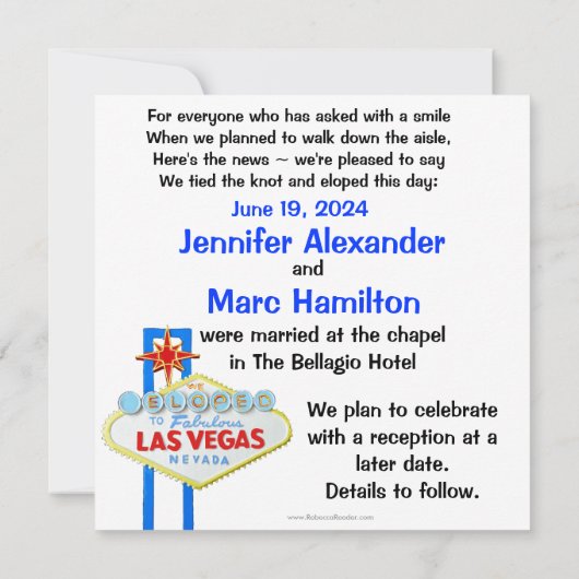 Las Vegas Elope Hochzeitsankündigung Einladung (Rückseite)