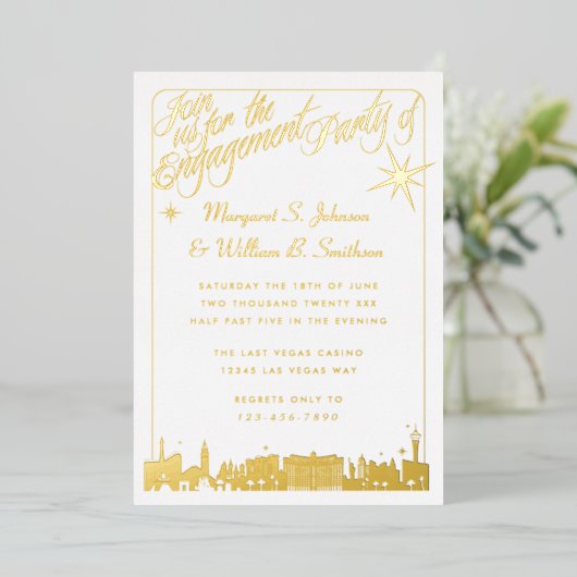 Las Vegas Engagement Party Gold Foil Einladung (Stehend vorne)