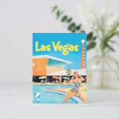 Las Vegas, Frau am Pool, Vintag, Reise Postkarte (Stehend Vorderseite)