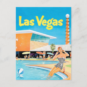 Las Vegas, Frau am Pool, Vintag, Reise Postkarte