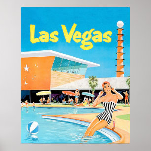 Las Vegas, Frau am Pool, Vintage, Reise Poster