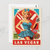 Las Vegas, Frau mit Karten, Reisen Postkarte (Vorne/Hinten)