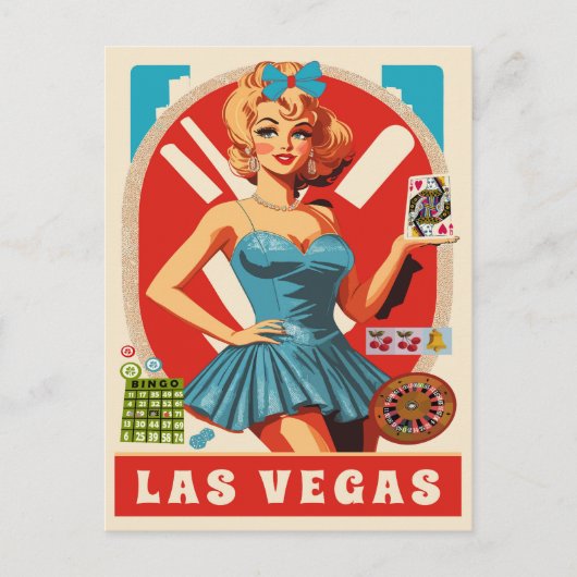 Las Vegas, Frau mit Karten, Reisen Postkarte (Vorderseite)