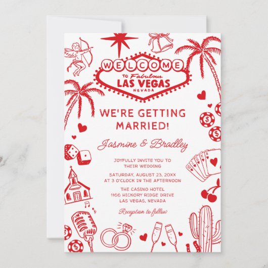 Las Vegas Fun Doodle Wedding Einladung (Vorderseite)