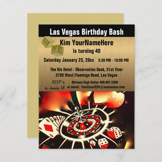Las Vegas Geburtstag Bash Einladung (Vorne/Hinten)