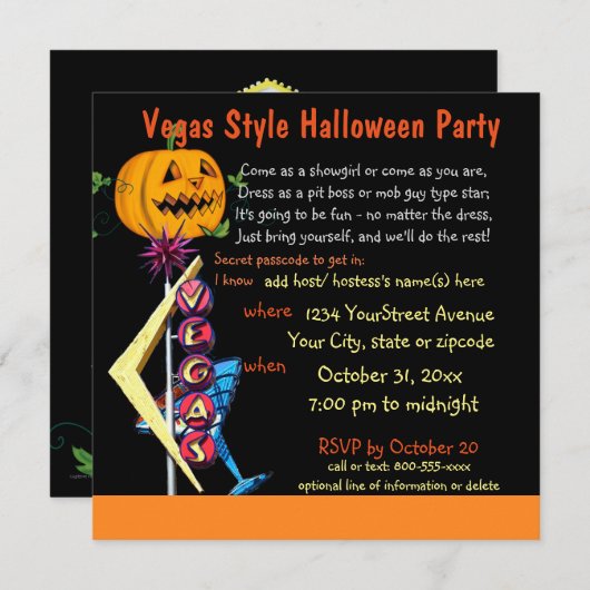 Las Vegas Halloween-Party Einladung (Vorne/Hinten)