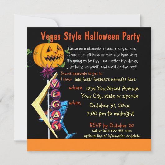 Las Vegas Halloween-Party Einladung (Vorderseite)