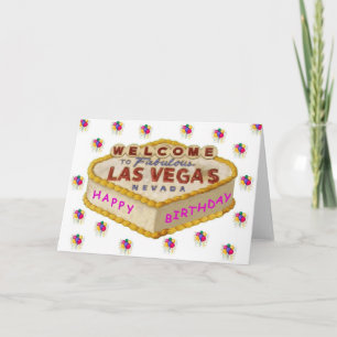 Las Vegas Happy Birthday Cake PINK Card Karte