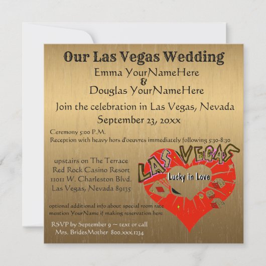 Las Vegas Hochzeit Gold Einladung (Vorderseite)