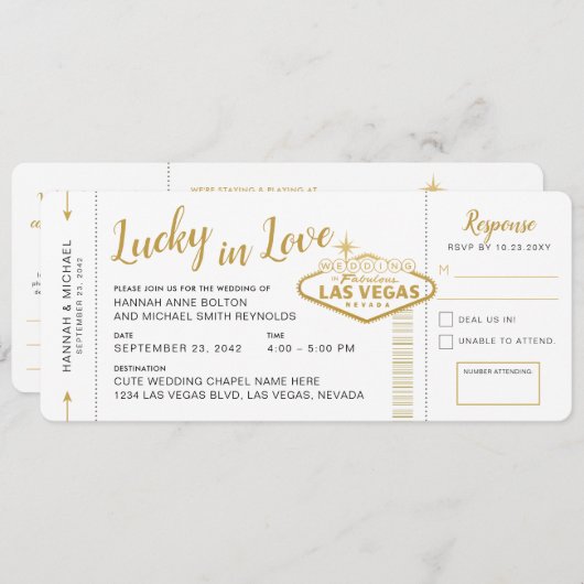 Las Vegas Hochzeit in Urlaubsort Boarding Ticket Einladung (Vorne/Hinten)
