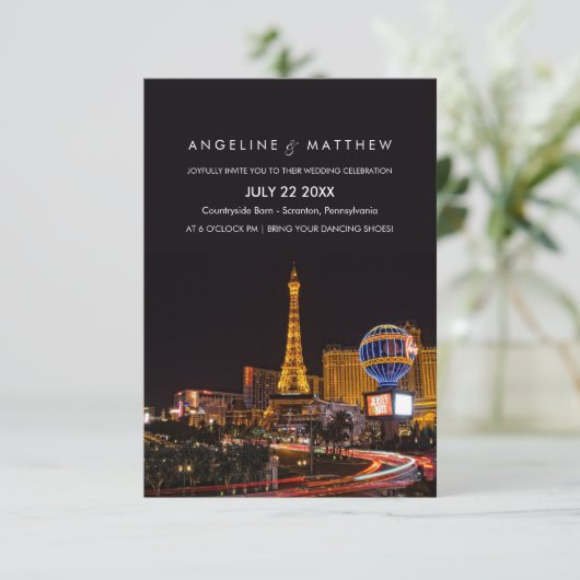 Las Vegas Hochzeit in Urlaubsort Einladung (Stehend Vorderseite)