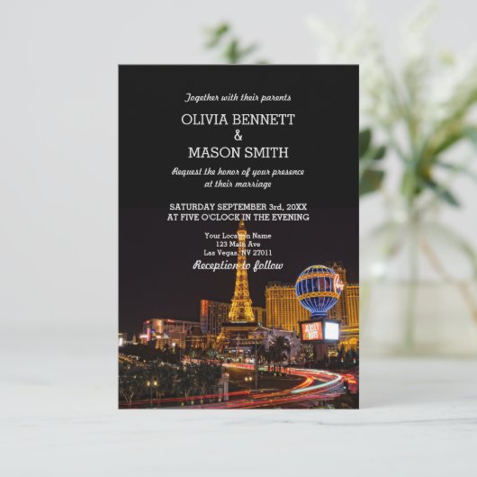 Las Vegas Hochzeit in Urlaubsort Einladung (Stehend Vorderseite)