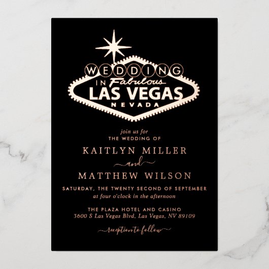Las Vegas Hochzeit in Urlaubsort Real Folieneinladung (Vorderseite)