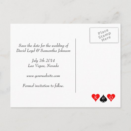 Las Vegas Hochzeit speichern Sie das Datum Postkar Ankündigungspostkarte (Rückseite)
