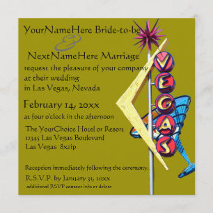 Las Vegas Hochzeit und Empfang Olivenöl Grün Einladung