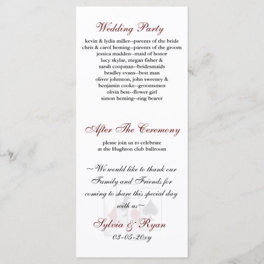 Las Vegas Hochzeitsprogramme Programm (Rückseite)