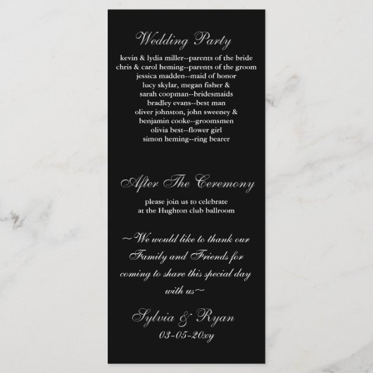 Las Vegas Hochzeitsprogramme Programm (Rückseite)