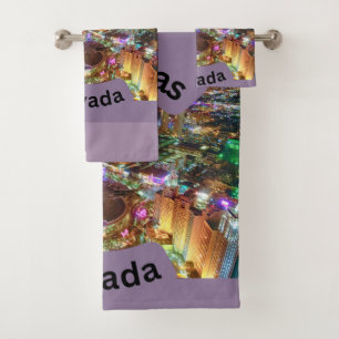 Las Vegas in der Nacht mit Neonlicht Nevada Badhandtuch Set