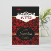 Las Vegas in Red Damask | Party Einladung (Stehend Vorderseite)